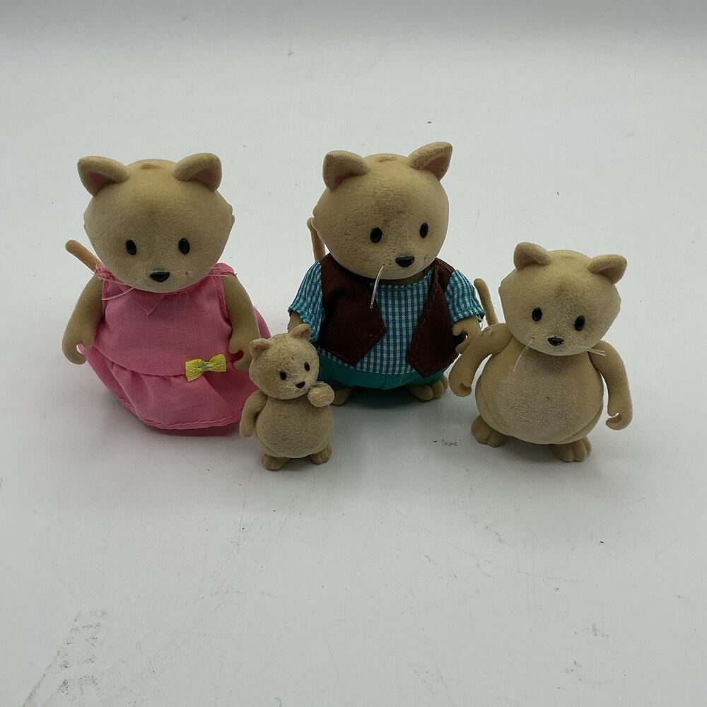 Li’l Woodzeez Whiskerelli Cat Family of 4 Honeysuckle Hollow Battat Flocked